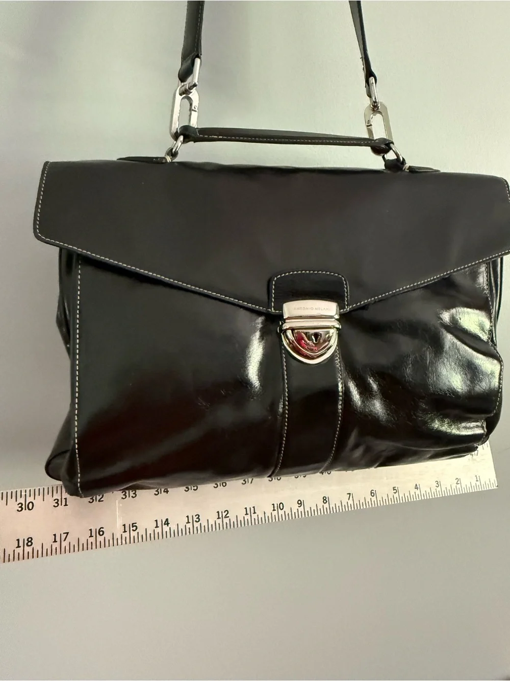 Vintage Antonio Melani black, leather briefcase bag satchel computer bag